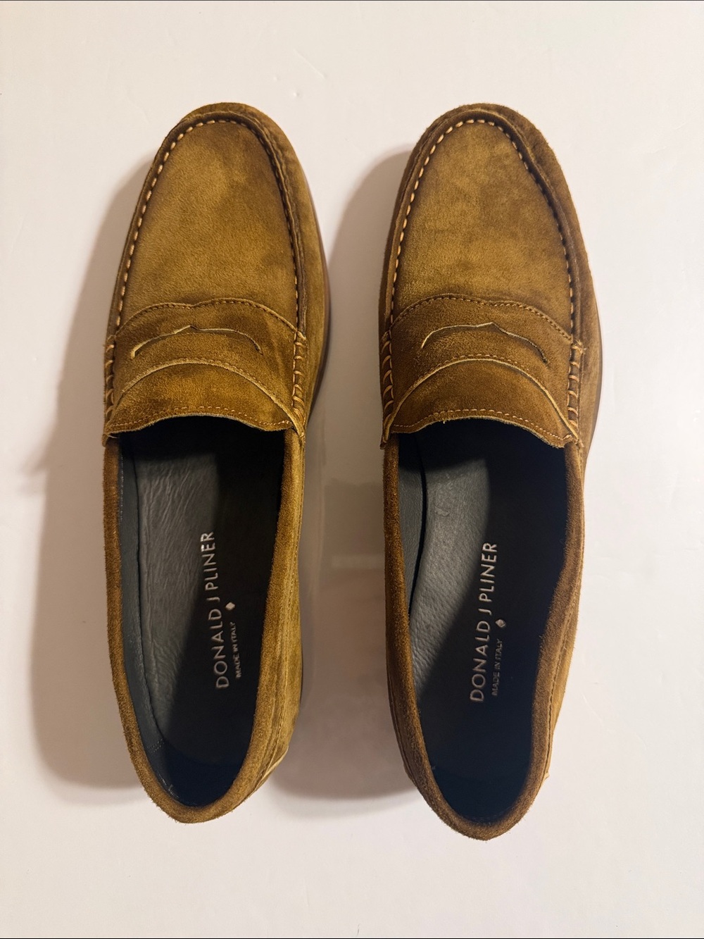 Donald J. Pliner Men's Brown Goldish Washes Suede Loafers Size 10.5 Italy 🇮🇹